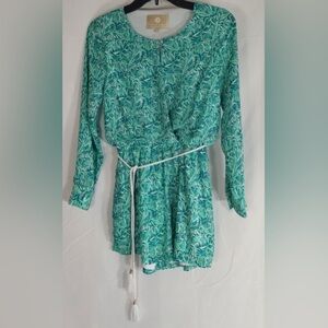 Lauren James Adalea Cutout Romper XS Long Sleeve Shake Your Palm Palms Print